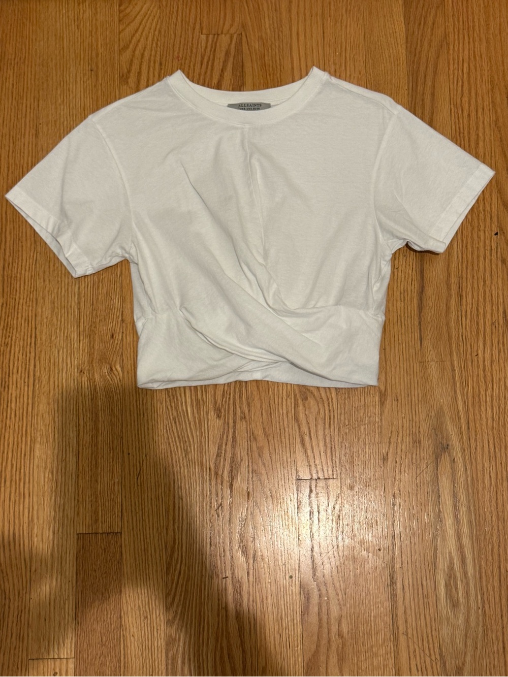 All Saints White Twist-Front Crop Tee